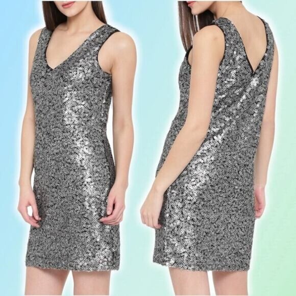 Vero Moda Dresses & Skirts - LILY ALLEN Vero Moda Silver Sequin Shift Dress Sz Large
